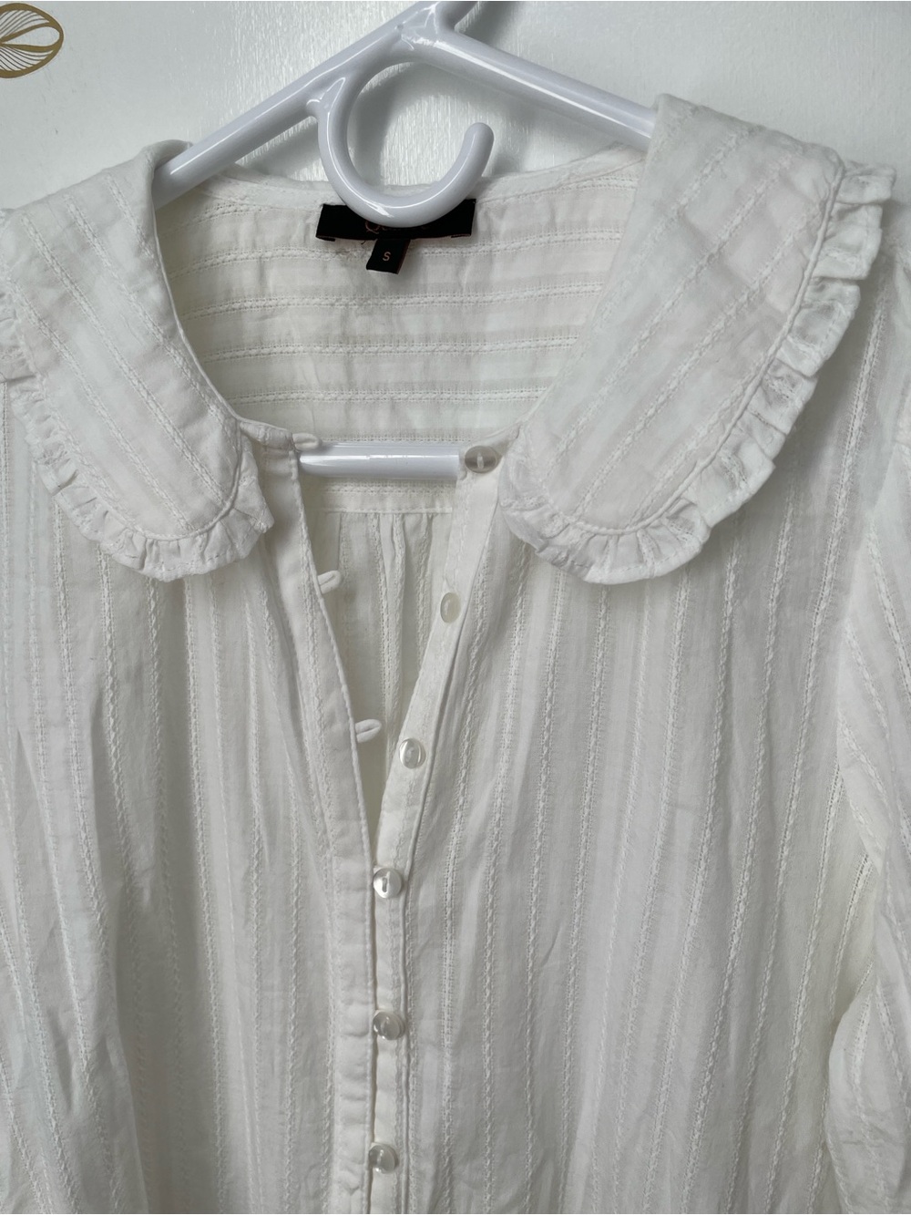 Quince sz S Embroidered organic Cotton Ruffle Collar Long Sleeve cottage Blouse - Picture 10 of 13